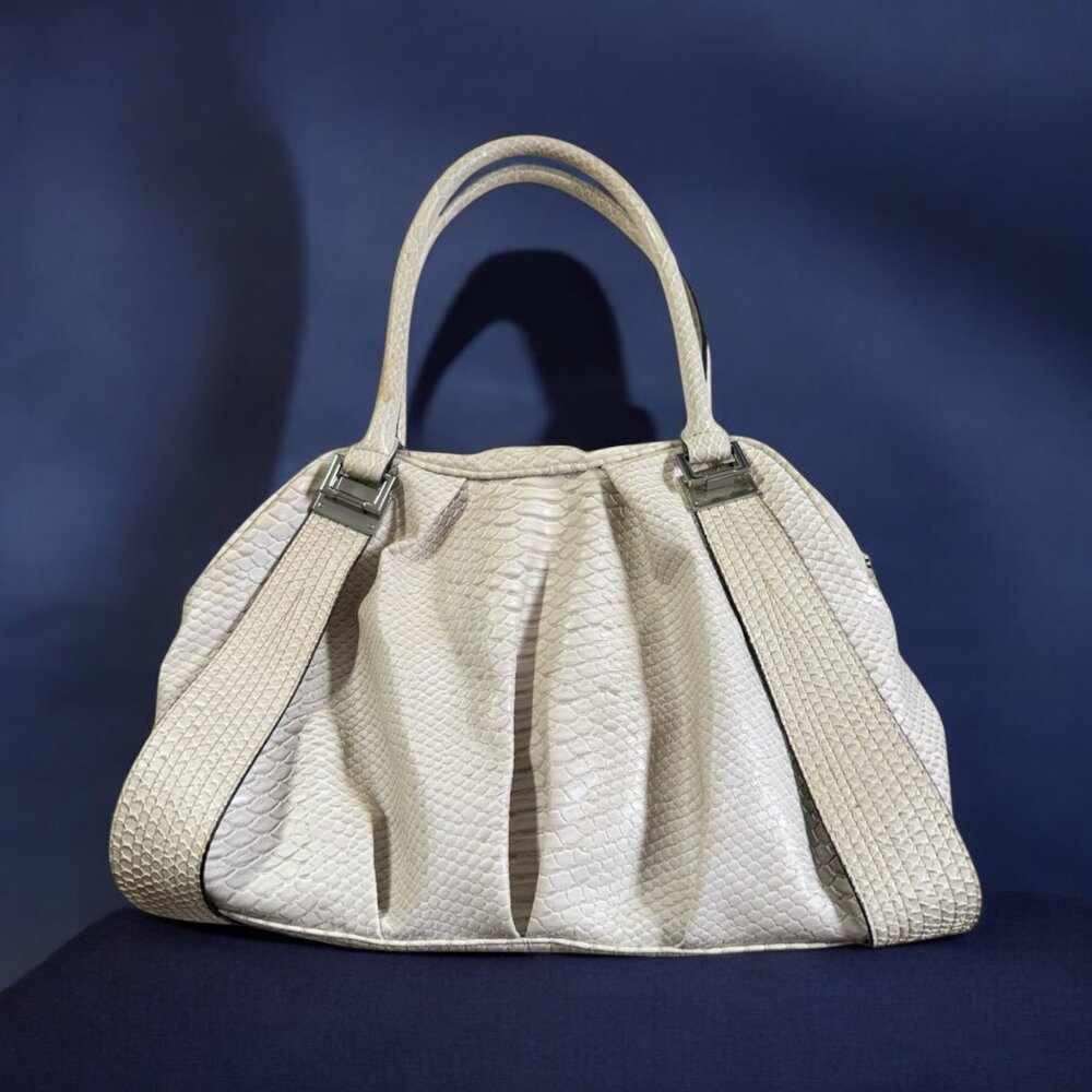 The Limited Faux Snake Skin Handbag Purse Beige W/ Lime Green Lining Y2K Style